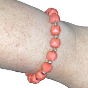 Stretch Bracelet Orange Geometric Beads small Gold Round Beads